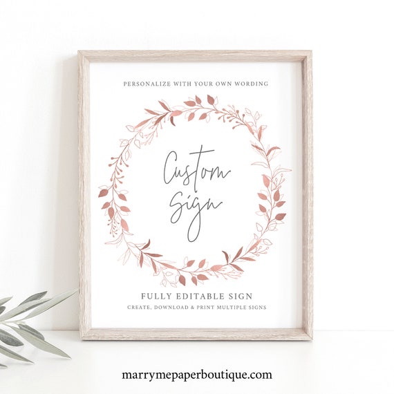 Wedding Sign Bundle Template Set Rose Gold Wreath Wedding - Etsy