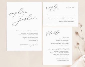 Wedding Invitation Template Set, Luxury Calligraphy, Elegant Wedding Invitation Suite, Printable, Editable, Templett INSTANT Download