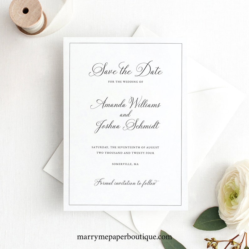 Save the Date Template, Traditional Wedding Calligraphy & Border, Save Our Date Card Printable, Editable, Templett INSTANT Download image 2