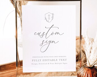 Wedding Sign Bundle Template, Elegant Crest & Monogram, Editable, 8x10, Wedding Signs Bundle, Printable, Templett INSTANT Download