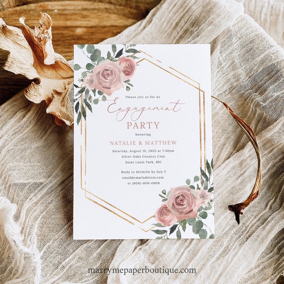 Engagement Party Invitation Template, Dusky Pink Floral, Engagement Party Invite, Printable, Editable, Templett INSTANT Download