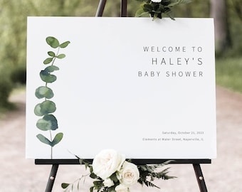 Baby Shower Welcome Sign Template, Elegant Eucalyptus, Baby Shower Sign, Printable, Editable, Templett INSTANT Download, Girl or Boy
