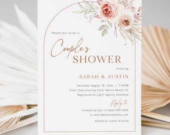 Couples Shower Invitation Template, Blush Floral Boho Arch, Printable, Boho Couples Shower Invite Card, Editable, Templett INSTANT Download