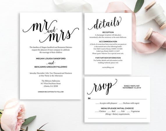 Mr And Mrs Wedding Invitation Wedding Invitation Template Etsy