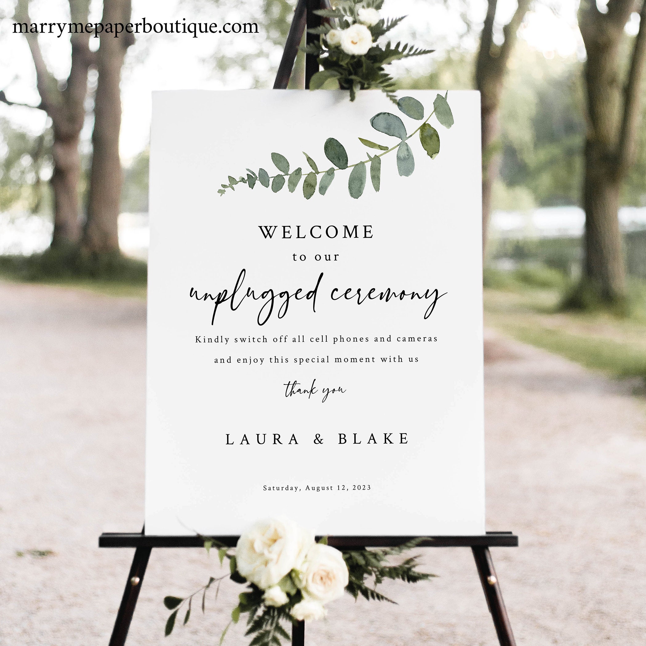 Eucalyptus Unplugged Ceremony Sign Template Greenery Wedding Sign Printable Templett Instant Download Editable