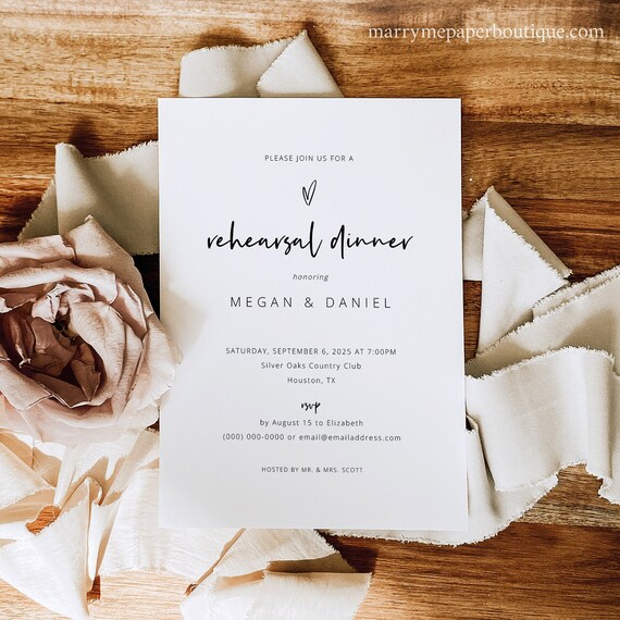 Rehearsal Dinner Invitation Template, Love Heart, Editable, Modern Rehearsal Invite, Printable, Modern Wedding, Templett INSTANT Download