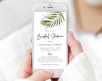 Tropical Bridal Shower Text Invitation Template, Beach Wedding, Electronic Invite, Instant Download, Templett Editable