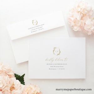 Wedding Envelope Addressing Template, Gold, Wedding Crest & Monogram, Editable, Envelope Address, Printable, Templett INSTANT Download image 2