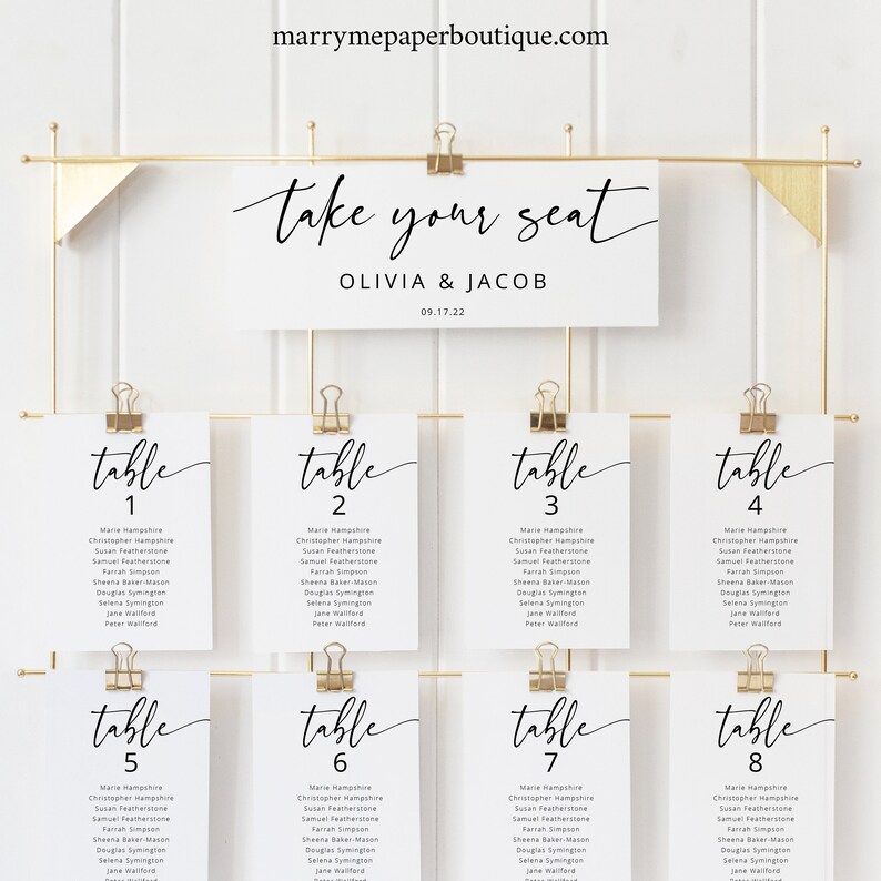 Wedding Seating Chart Cards Template, Modern Calligraphy, Editable & Printable, Templett Instant Download, Try Before Purchase 