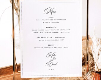 Menu Sign Template, Classic Calligraphy & Border, Editable, Calligraphy Wedding Menu Template, Printable, 8x10, Templett INSTANT Download