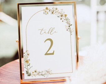 Table Number Sign Template, Rustic Yellow Flowers Arch, Table Numbers Sign, Printable, 4x6, 5x7, Editable, Templett INSTANT Download