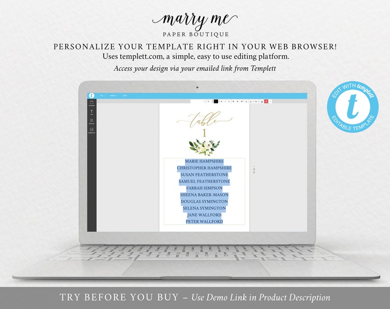 TRY BEFORE You BUY Seating Chart Sign Template White Floral Cards Editable Instant Download
