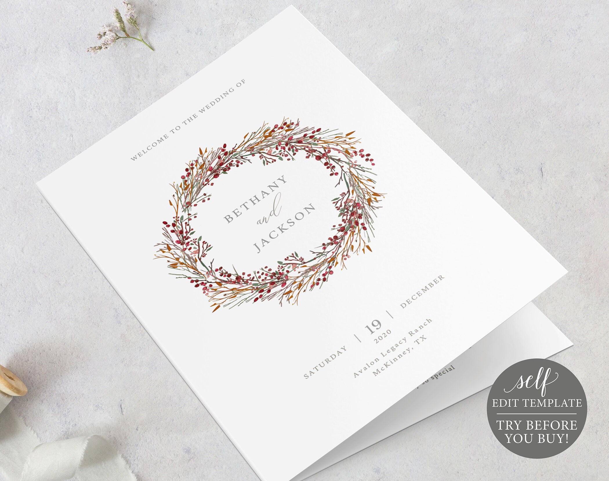 wedding program template winter wedding ceremony printable 100