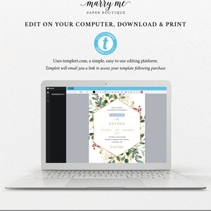 Winter Berry Invitation Template Set, Christmas Wedding Invitation Printable, Details & RSVP, Editable Templett, Instant Download image 7