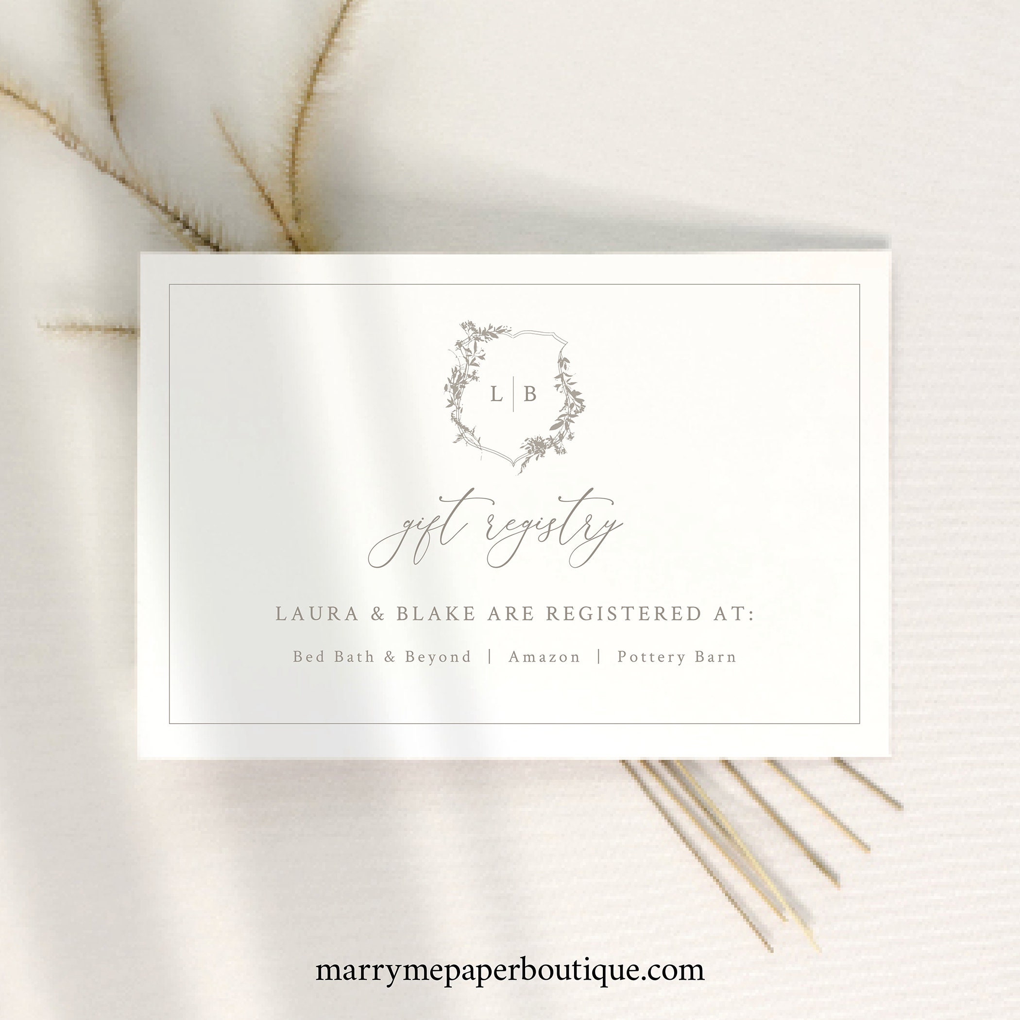 Registry Card Template Botanical Crest Elegant Wedding Gift Registry Card Printable Fully Editable Templett Instant Download
