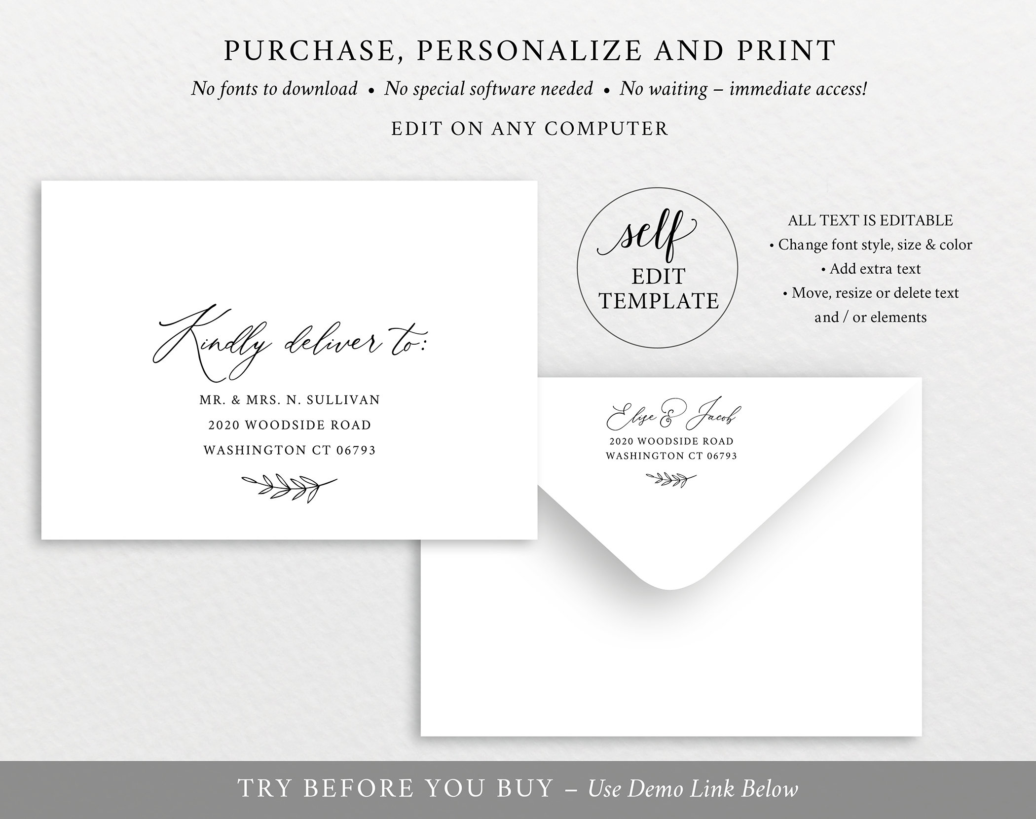 wedding envelope address template printable editable instant