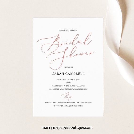 Bridal Shower Invitation Template, FREE Demo Available, Elegant Rose Gold, Editable Instant Download