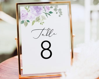 Table Number Template, Mauve & Lilac Floral,  Editable Instant Download, Try Before Purchase