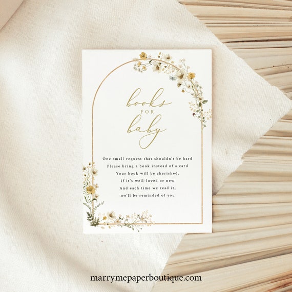 Books for Baby Template, Rustic Yellow Flower Arch, Editable, Yellow Floral Baby Shower Enclosure Card, Printable, Templett INSTANT Download