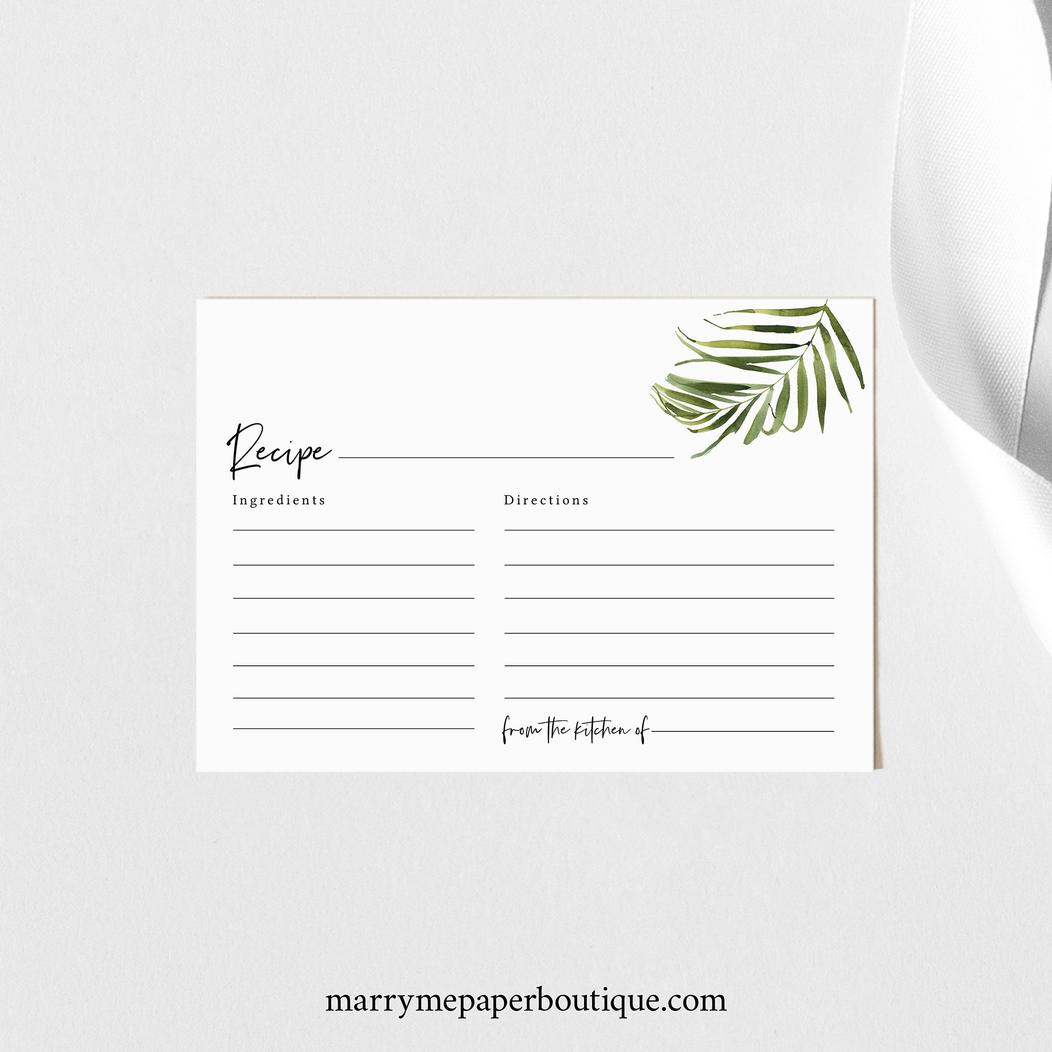 Tropical Recipe Card Template Greenery Recipe Card Printable | Etsy