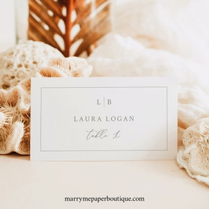 Wedding Place Card Template, Monogram & Border, Tent And Flat Versions, Elegant Place Card, Printable, Editable, Templett INSTANT Download