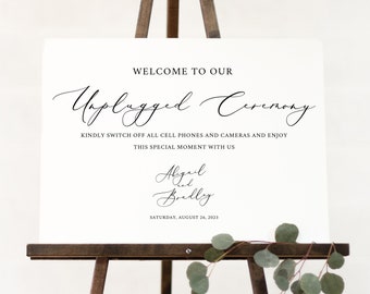 Unplugged Ceremony Sign Template, Elegant Script,  Editable Instant Download, Try Before Purchase