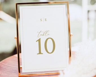 Table Number Sign Template, Minimalist Wedding Monogram, Gold, 4x6, 5x7, Editable Wedding Table Number, Printable, Templett INSTANT Download