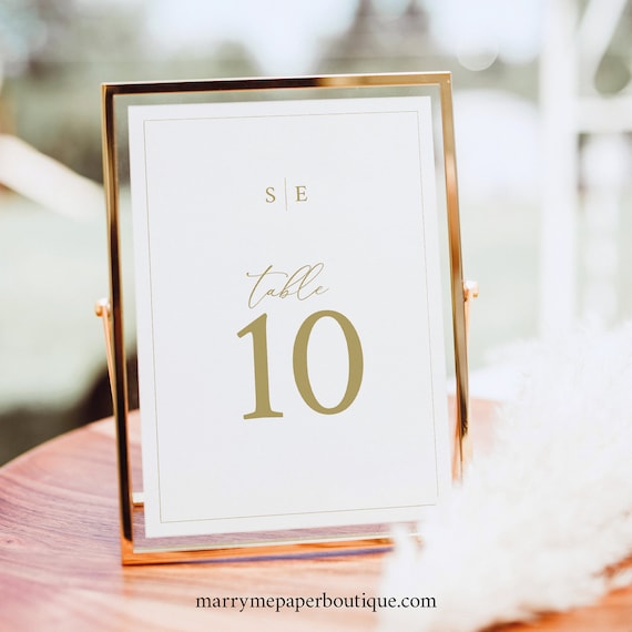 Table Number Sign Template, Minimalist Wedding Monogram, Gold, 4x6, 5x7, Editable Wedding Table Number, Printable, Templett INSTANT Download