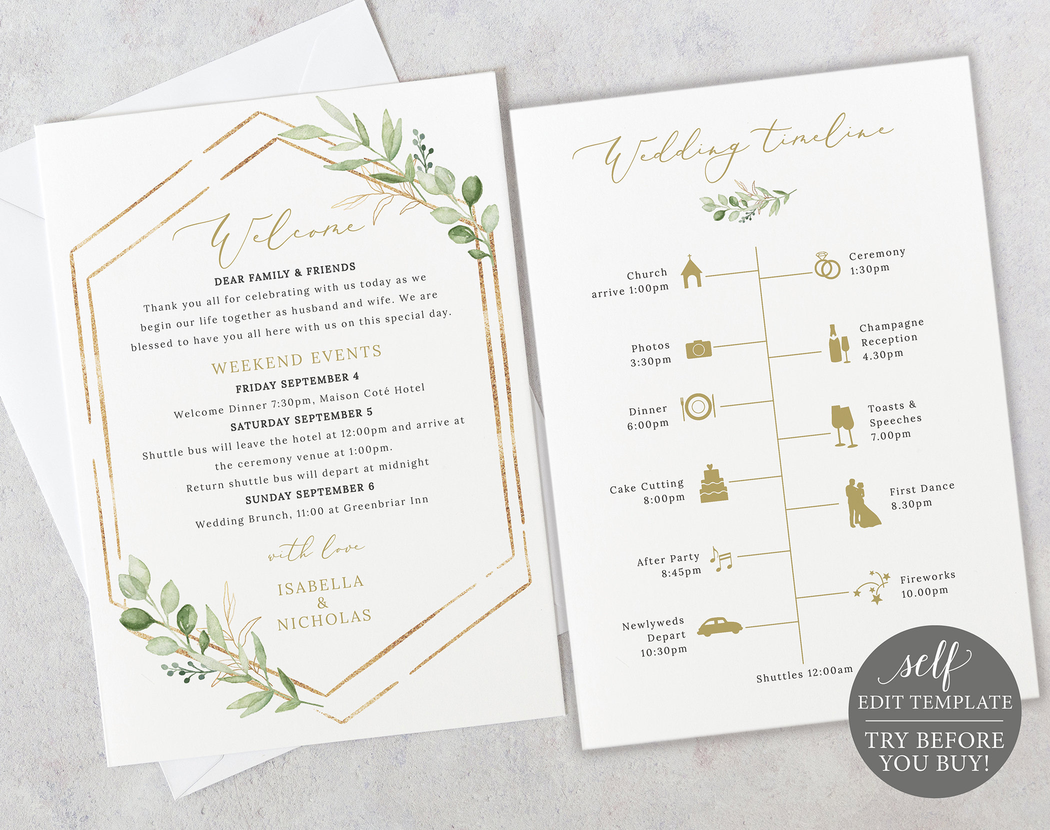 Wedding Itinerary Card Template Editable Printable Instant Download 