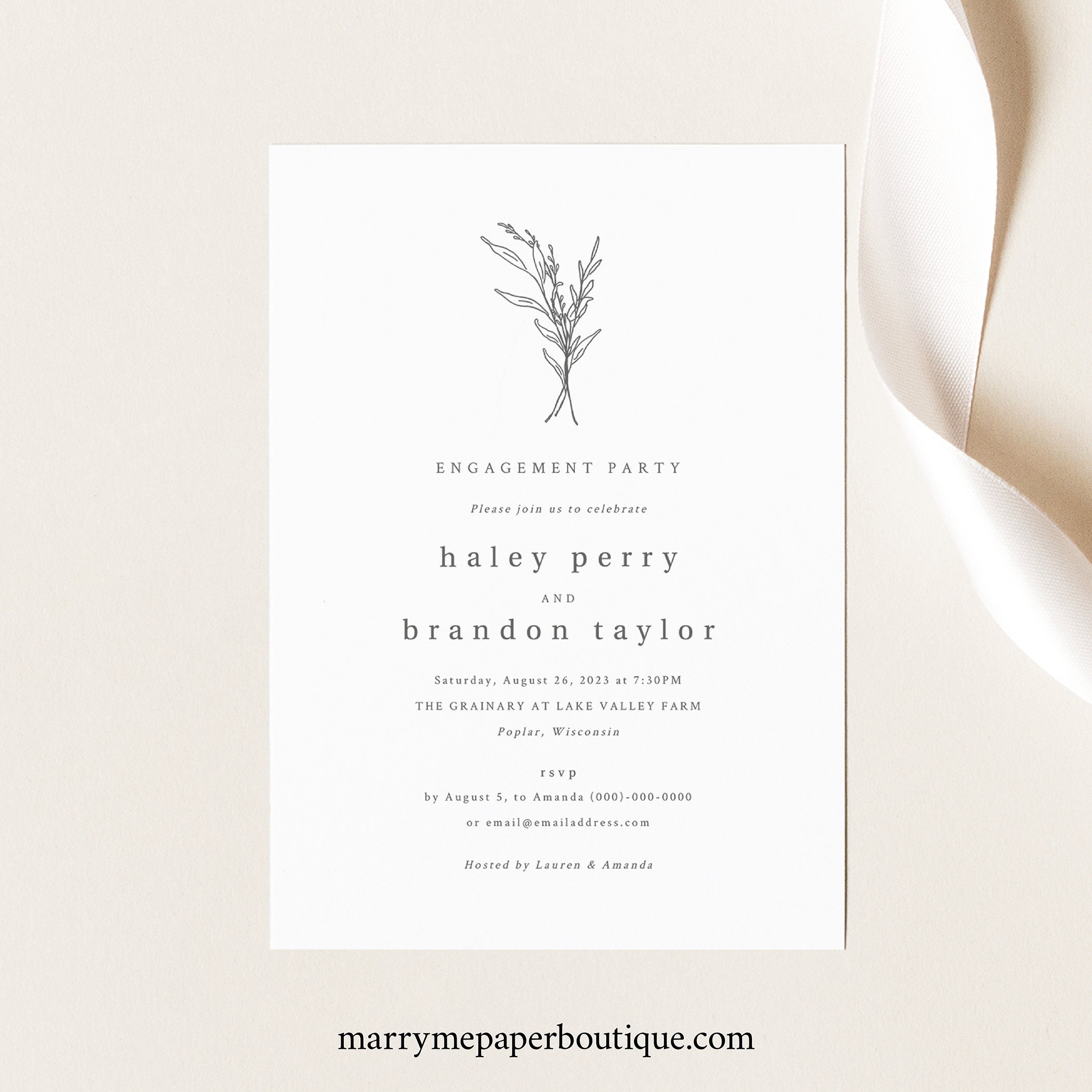 Boho Engagement Party Invitations Modern Invite Printed or Printable Greenery Engagement Party Invitation Rustic Invites