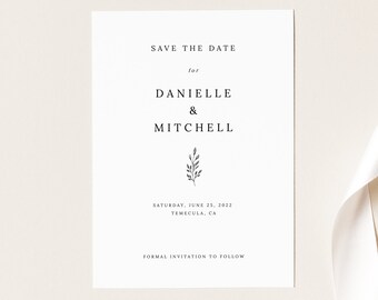 Save the Date Card Template, Formal Botanical, Try Before Purchase, Editable & Printable, Templett, Instant Download