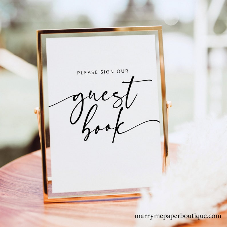 Wedding Guest Book Sign Template Modern Calligraphy 5x7 Etsy