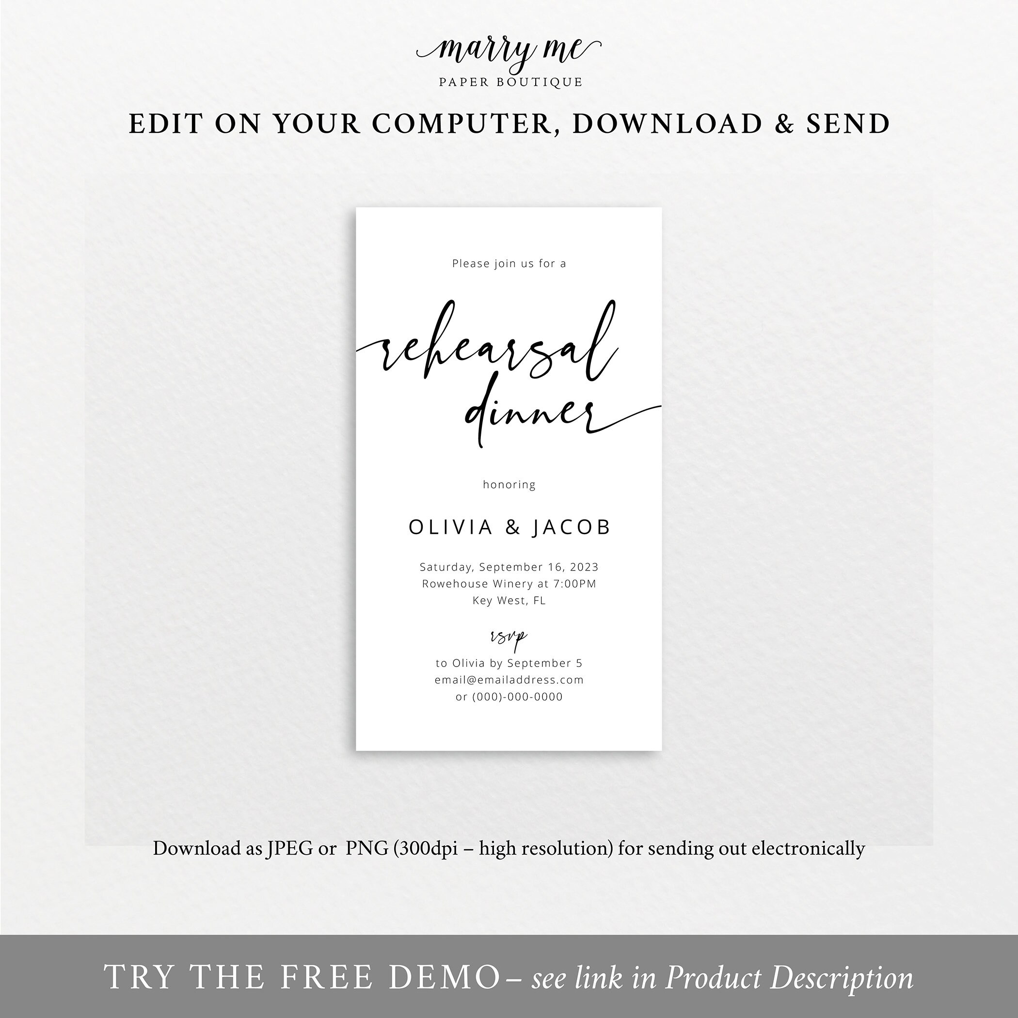 Rehearsal Dinner Text Invitation Template Modern Calligraphy - Etsy