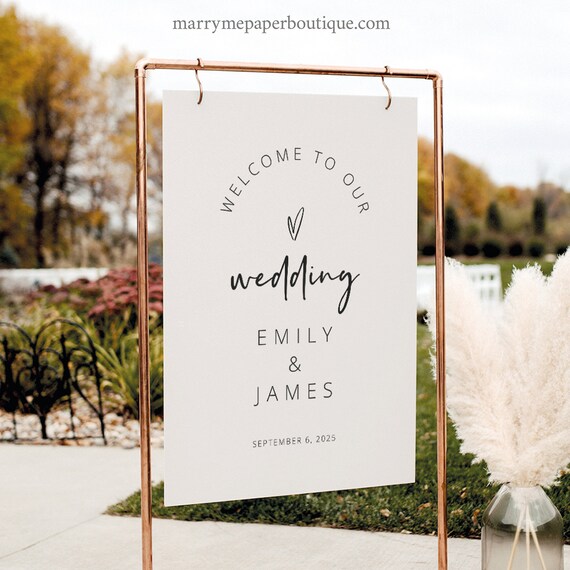 Modern Wedding Welcome Sign Template, Love Heart, Editable, Welcome to Our Wedding Sign Poster, Printable, Templett INSTANT Download