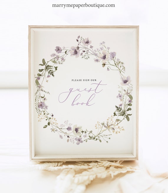 Wedding Guest Book Sign Template, Rustic Lavender Flowers, 8x10, Editable, Please Sign Our Guestbook Sign, Templett INSTANT Download