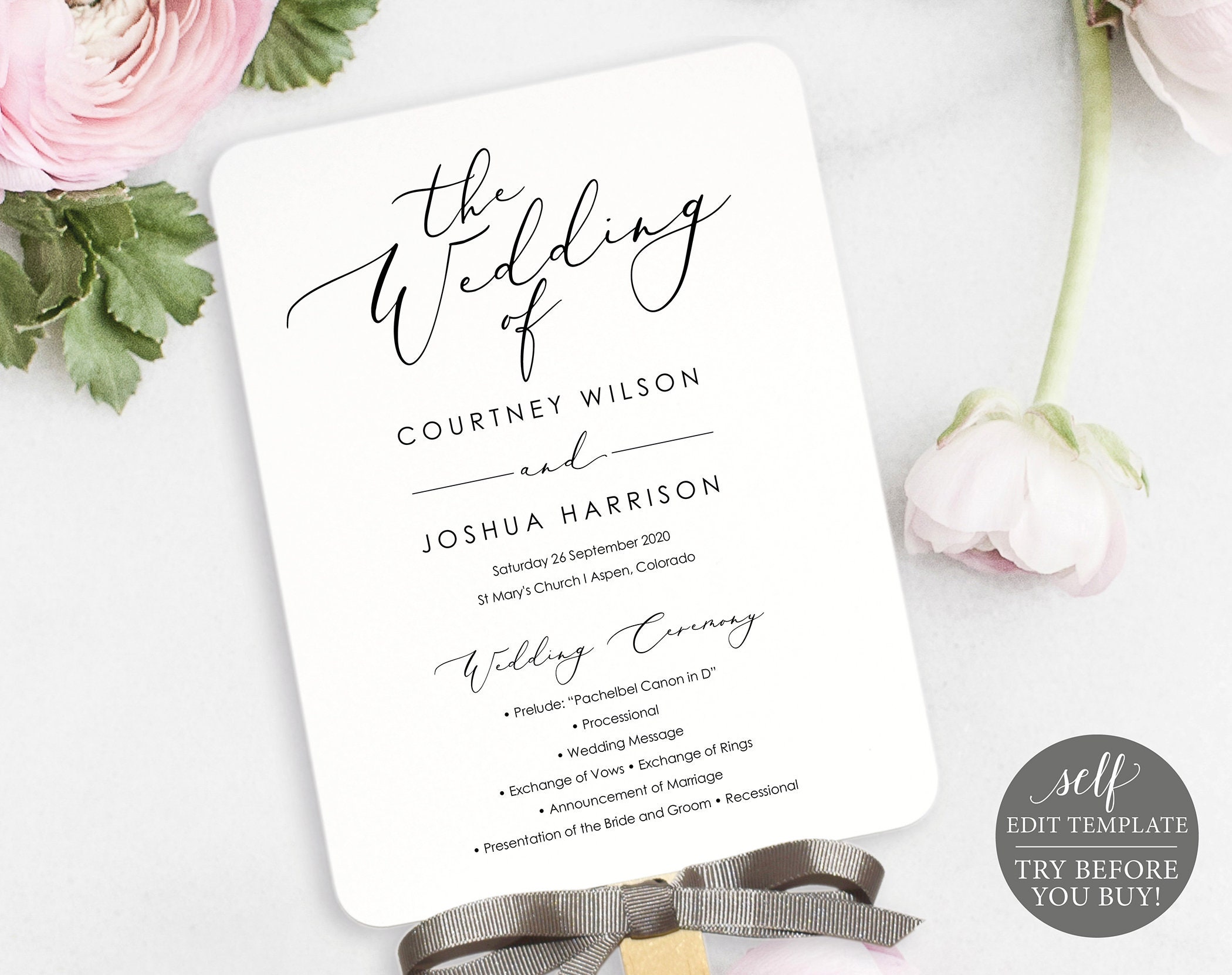 Wedding Program Fan Template Try Before You Buy Wedding Fan