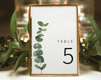 Table Number Template, Elegant Eucalyptus, Greenery Wedding, Table Number Sign Printable, Editable, Templett INSTANT Download