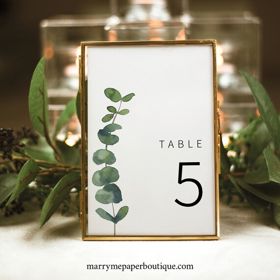 Table Number Template, Elegant Eucalyptus, Greenery Wedding, Table Number Sign Printable, Editable, Templett INSTANT Download