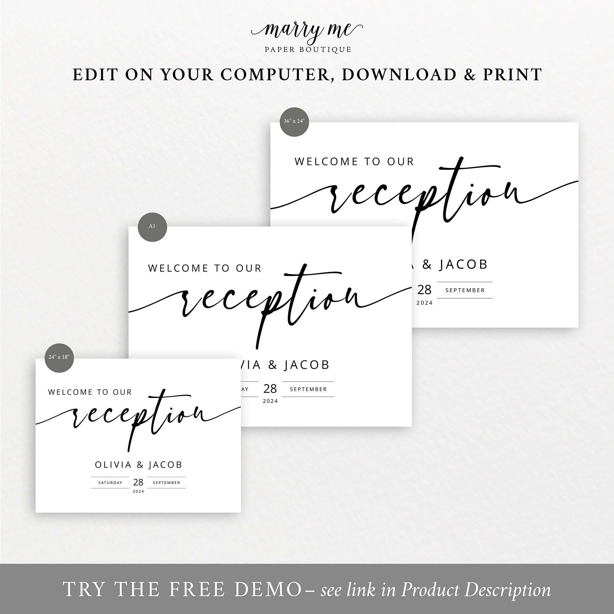 Reception Welcome Sign Template, Modern Calligraphy, Editable, Modern ...