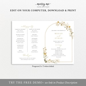 Wedding Program Fan Template, Rustic Yellow Flowers Arch, Editable ...