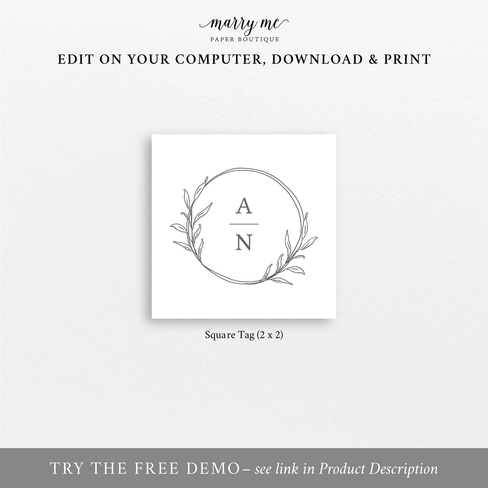 Square Gift Tag Template Circle Monogram Favor Tag Etsy