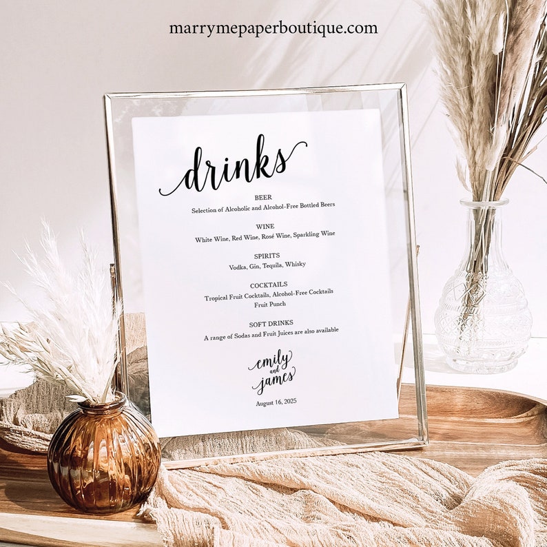 Bar Menu Template, Editable Instant Download, Modern Script, Try Before Purchase image 1