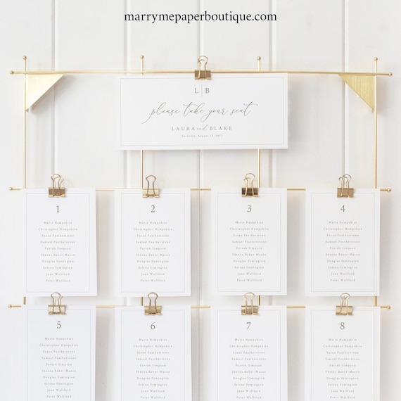 Seating chart cards template monogram & border wedding - etsy