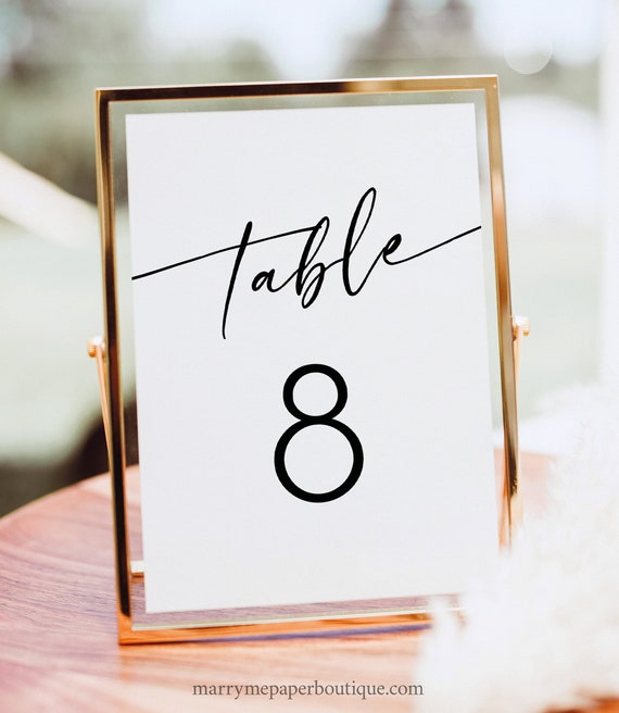 Table Number Sign Template, Minimalist Calligraphy, Editable, 4x6, 5x7, Wedding Table Number Template, Modern, Templett INSTANT Download