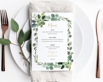 Wedding Menu Template, Lush Greenery, Dinner Menu Card, Printable, Templett INSTANT Download, Editable, Try Before Purchase