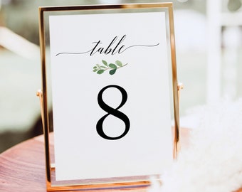 Greenery Table Number Template, Try Before Purchase,  Editable Template, Wedding Table Numbers Printable, Instant Download