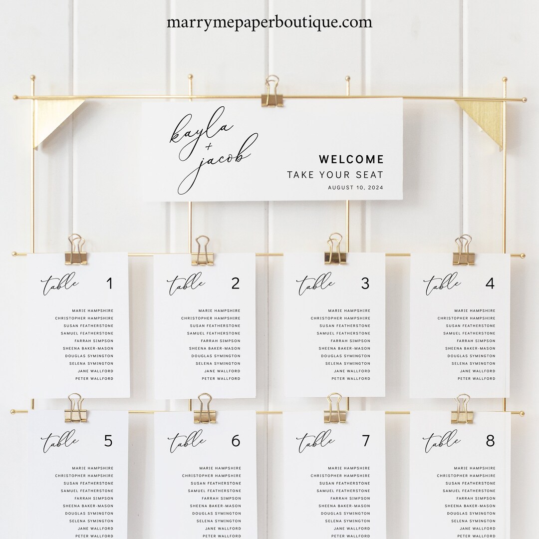 Seating Chart Cards Template, Modern Elegance, Editable Wedding Seating Cards, Printable ...