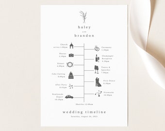 Wedding Timeline Card Template, Modern Rustic, Wedding Itinerary Card, Printable, Editable, Templett INSTANT Download