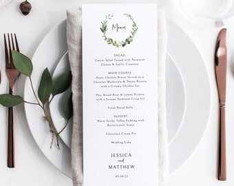 Wedding Menu Template Tall, Editable Menu Printable, Try Before Purchase, Templett Instant Download, Elegant Greenery