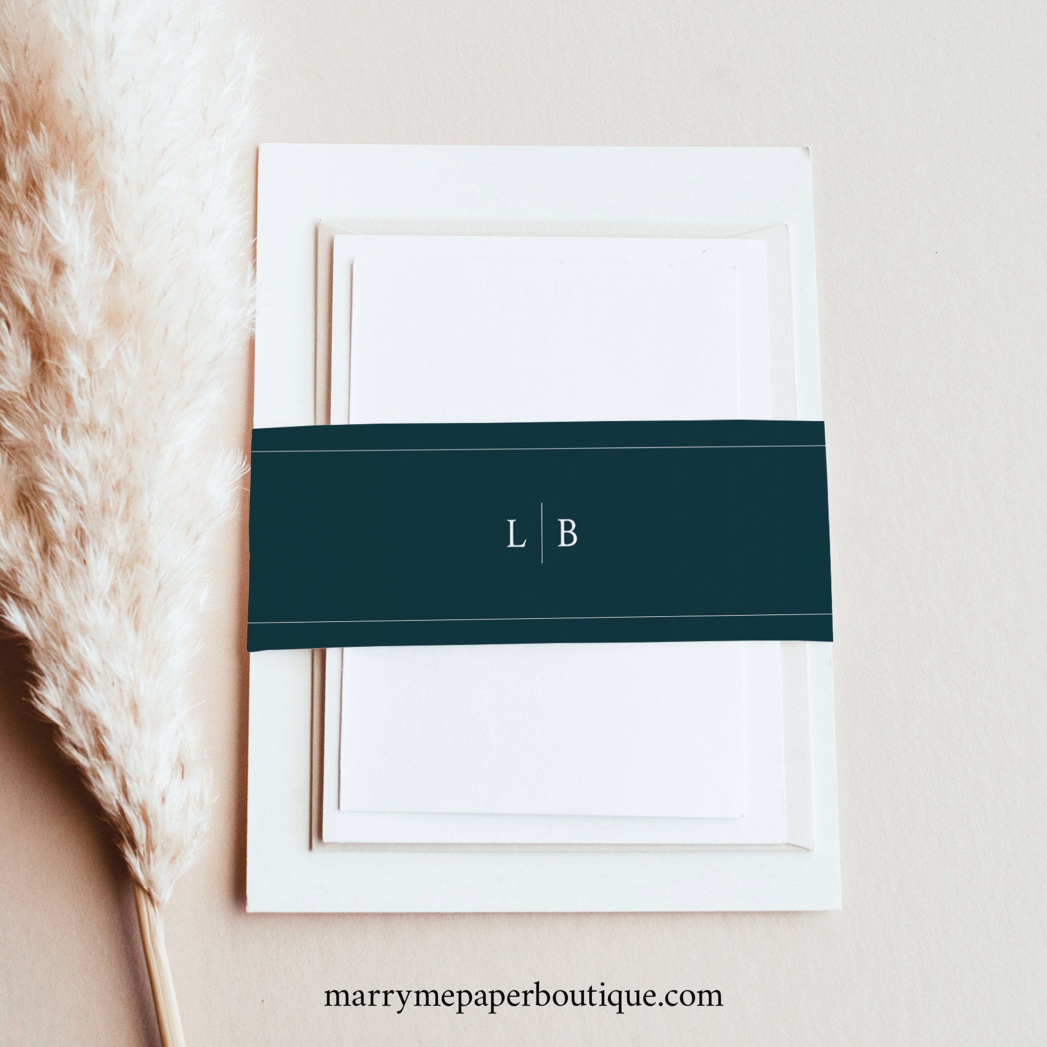 Belly Band Template, Monogram & Border, Elegant Wedding Invitation Belly Band Printable